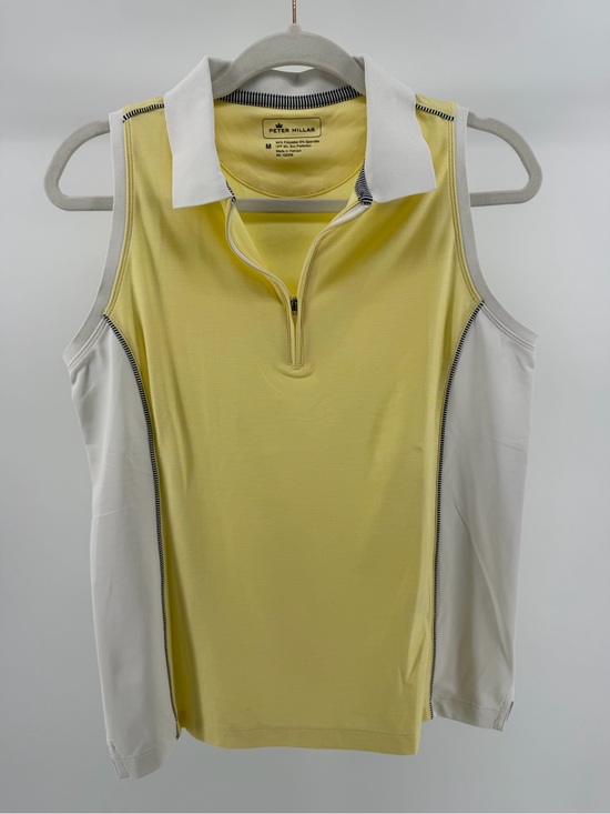 Peter Millar Tops - Peter Millar UPF 50+ Yellow White Sleeveless Golf Polo Tank Top, Women's Medium